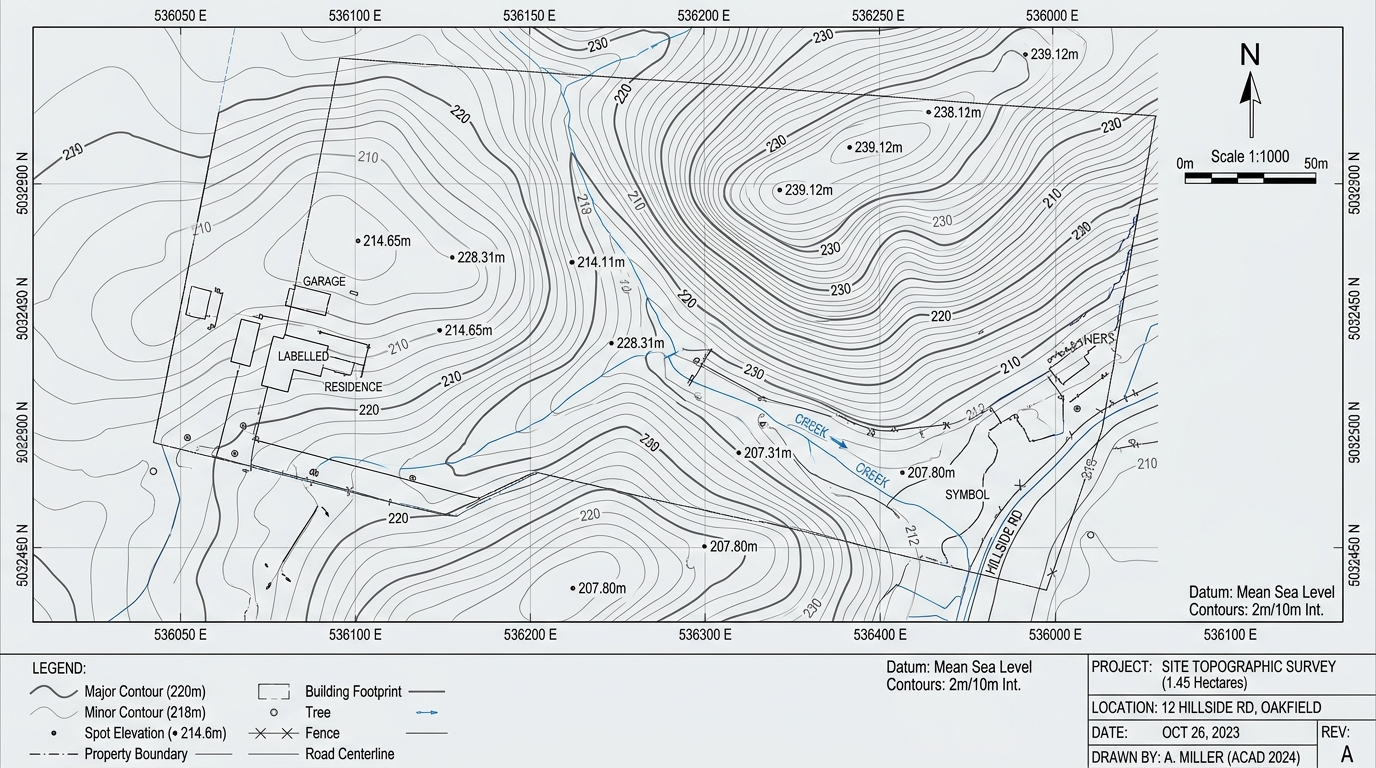 CAD land level and boundary plan