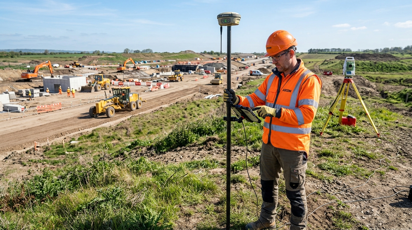 Surveyor using GPS equipment on a site